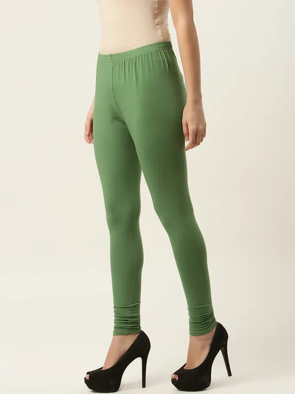 Olive_Green_Viscose_Rayon_Elasticated_Waistband_Churidaar_Length_Leggings_For_Women_&_Girls