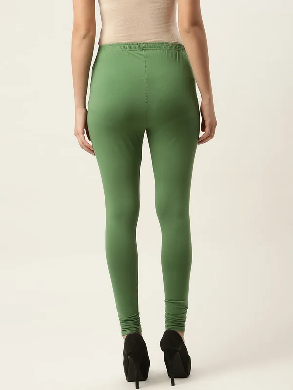 Olive_Green_Viscose_Rayon_Elasticated_Waistband_Churidaar_Length_Leggings_For_Women_&_Girls