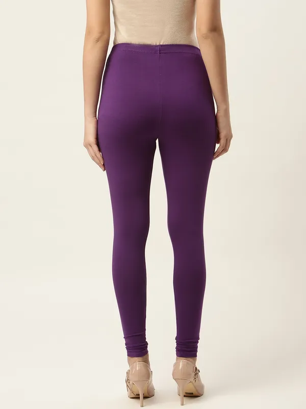 Purple_Viscose_Rayon_Elasticated_Waistband_Churidaar_Length_Leggings_For_Women_&_Girls