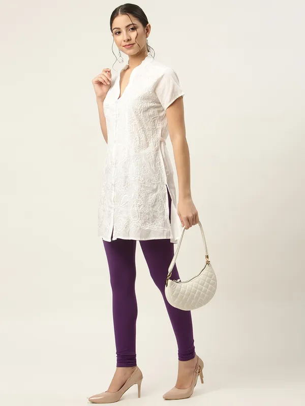 Purple_Viscose_Rayon_Elasticated_Waistband_Churidaar_Length_Leggings_For_Women_&_Girls
