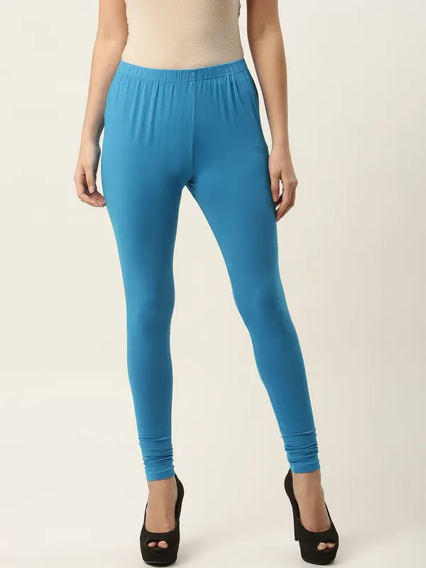 Blue_Viscose_Rayon_Elasticated_Waistband_Churidaar_Length_Leggings_For_Women_&_Girls