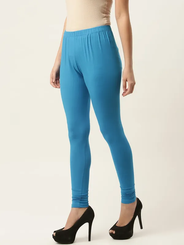 Blue_Viscose_Rayon_Elasticated_Waistband_Churidaar_Length_Leggings_For_Women_&_Girls