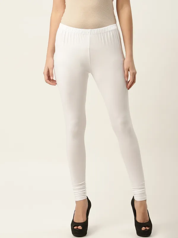 White_Viscose_Rayon_Elasticated_Waistband_Churidaar_Length_Leggings_For_Women_&_Girls