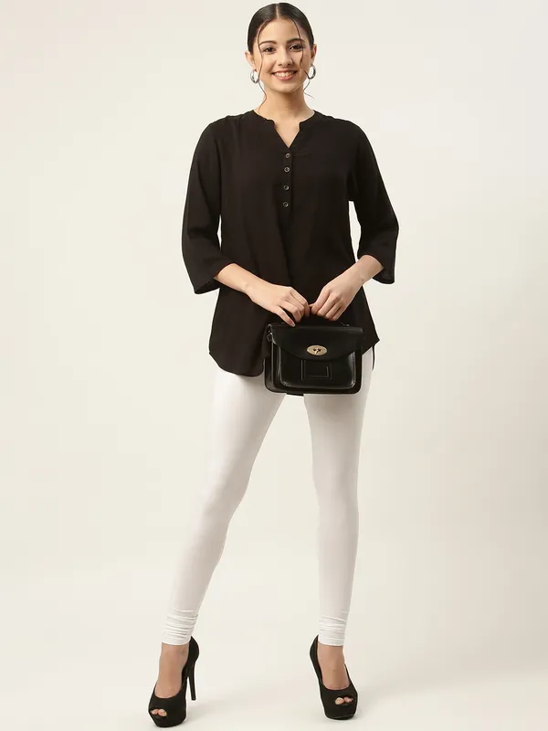 White_Viscose_Rayon_Elasticated_Waistband_Churidaar_Length_Leggings_For_Women_&_Girls