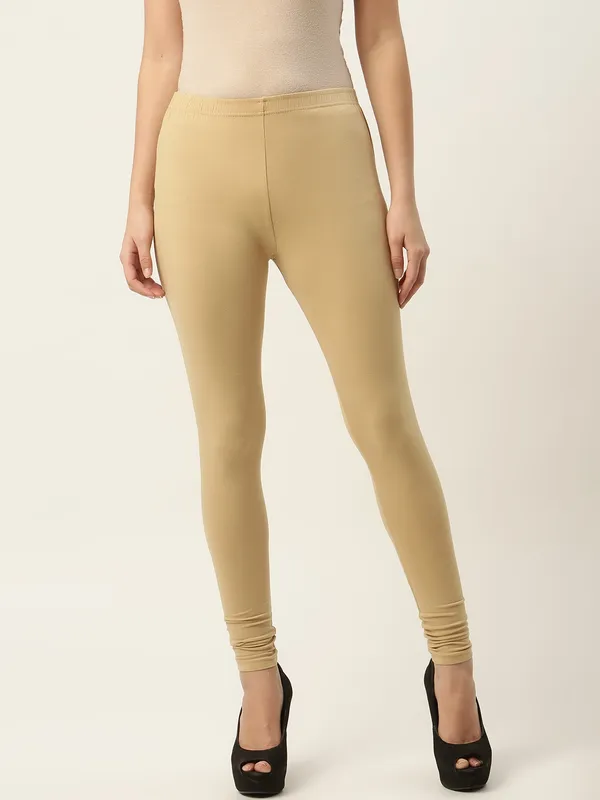 Light_Khaki_Viscose_Rayon_Elasticated_Waistband_Churidaar_Length_Leggings_For_Women_&_Girls