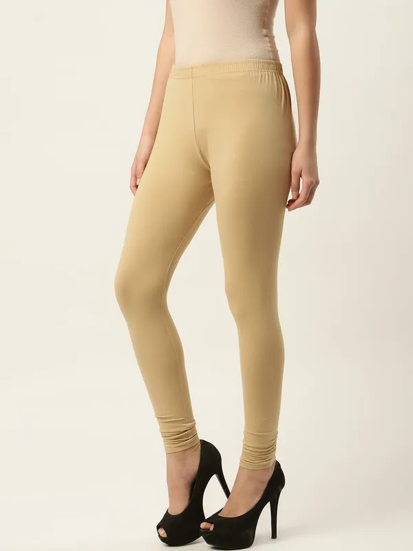 Light_Khaki_Viscose_Rayon_Elasticated_Waistband_Churidaar_Length_Leggings_For_Women_&_Girls