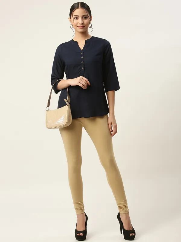 Light_Khaki_Viscose_Rayon_Elasticated_Waistband_Churidaar_Length_Leggings_For_Women_&_Girls