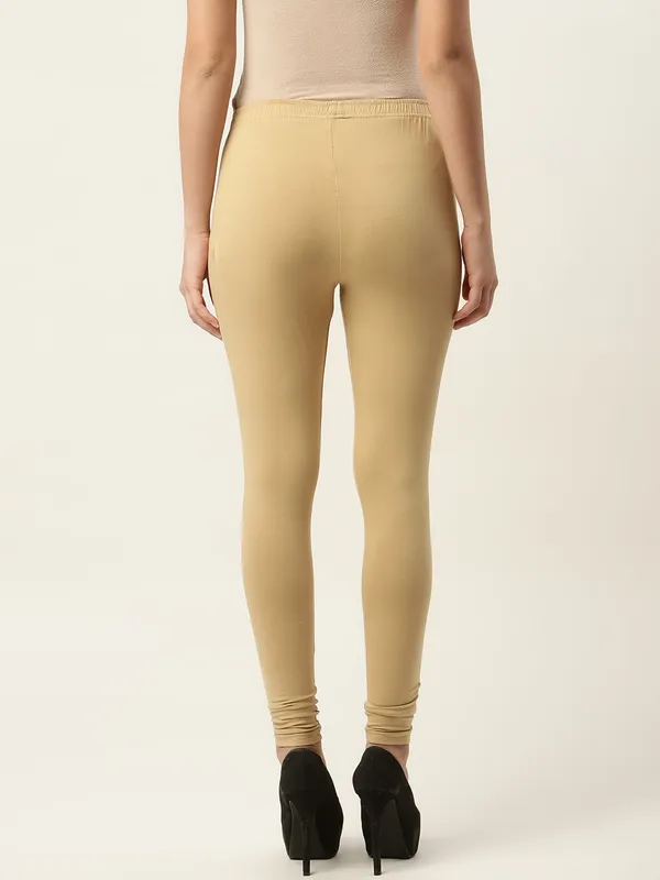Light_Khaki_Viscose_Rayon_Elasticated_Waistband_Churidaar_Length_Leggings_For_Women_&_Girls