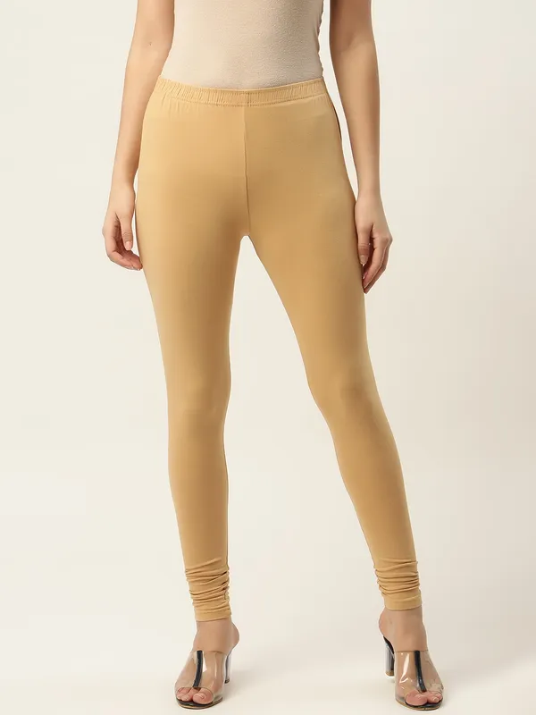 Beige_Viscose_Rayon_Elasticated_Waistband_Churidaar_Length_Leggings_For_Women_&_Girls
