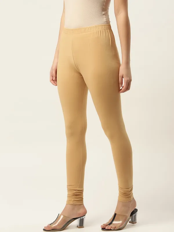Beige_Viscose_Rayon_Elasticated_Waistband_Churidaar_Length_Leggings_For_Women_&_Girls