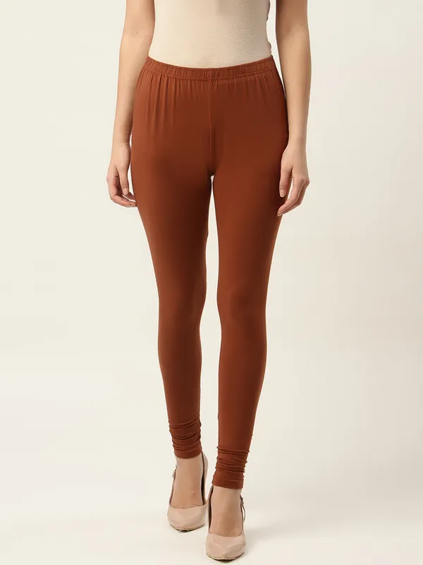 Brown_Viscose_Rayon_Elasticated_Waistband_Churidaar_Length_Leggings_For_Women_&_Girls