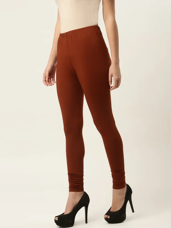 Rust_Viscose_Rayon_Elasticated_Waistband_Churidaar_Length_Leggings_For_Women_&_Girls