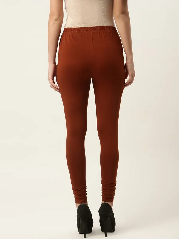 Rust_Viscose_Rayon_Elasticated_Waistband_Churidaar_Length_Leggings_For_Women_&_Girls