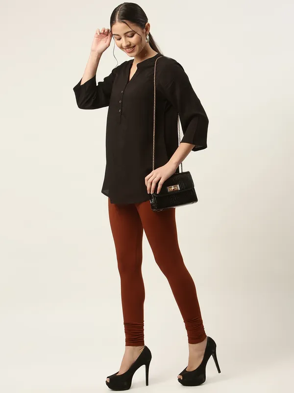 Rust_Viscose_Rayon_Elasticated_Waistband_Churidaar_Length_Leggings_For_Women_&_Girls