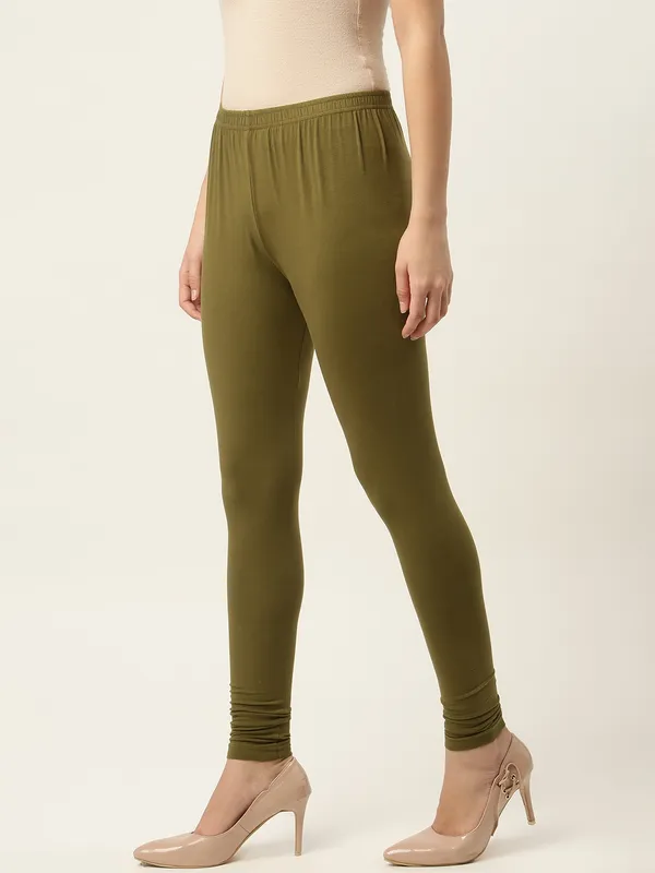 Mehendi_Viscose_Rayon_Elasticated_Waistband_Churidaar_Length_Leggings_For_Women_&_Girls