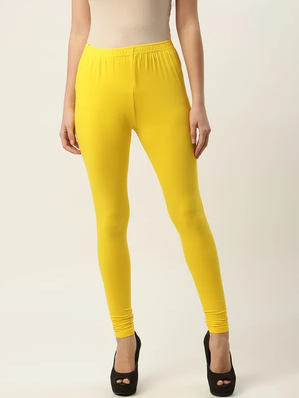 Light_Yellow_Viscose_Rayon_Elasticated_Waistband_Churidaar_Length_Leggings_For_Women_&_Girls