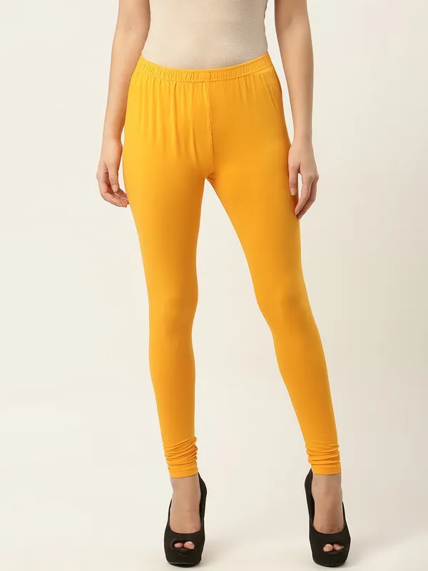 Dark_Yellow_Viscose_Rayon_Elasticated_Waistband_Churidaar_Length_Leggings_For_Women_&_Girls
