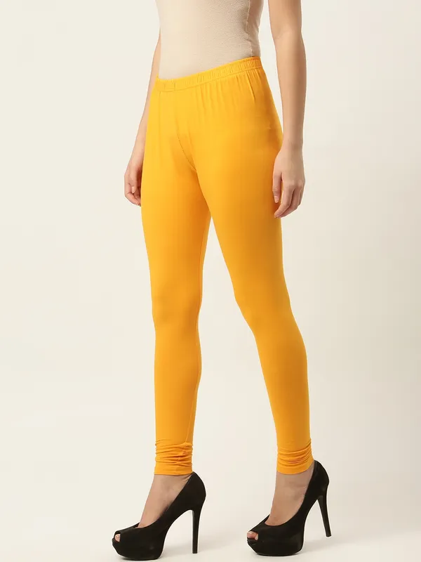 Dark_Yellow_Viscose_Rayon_Elasticated_Waistband_Churidaar_Length_Leggings_For_Women_&_Girls
