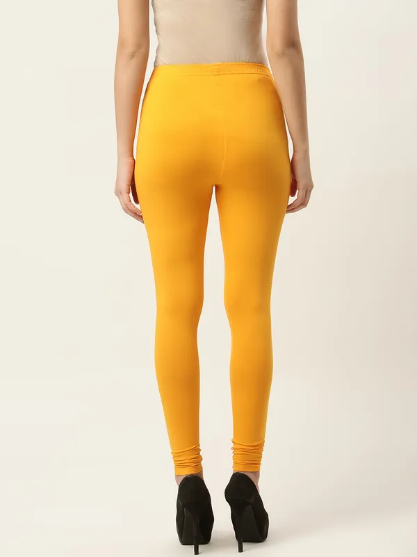 Dark_Yellow_Viscose_Rayon_Elasticated_Waistband_Churidaar_Length_Leggings_For_Women_&_Girls