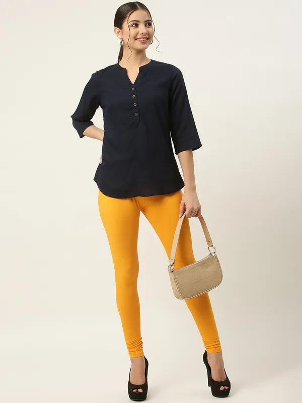 Dark_Yellow_Viscose_Rayon_Elasticated_Waistband_Churidaar_Length_Leggings_For_Women_&_Girls