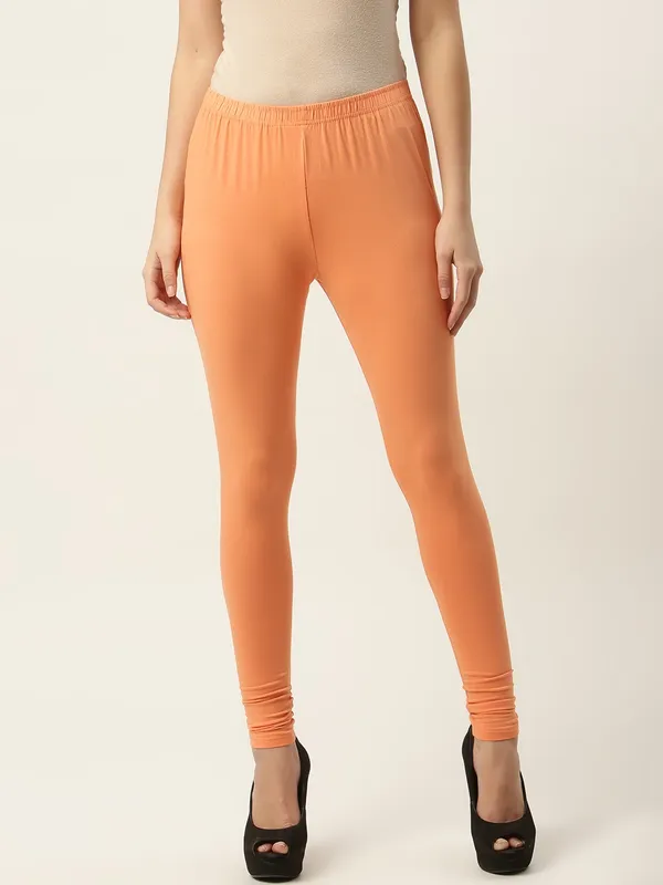 Dusty_Orange_Viscose_Rayon_Elasticated_Waistband_Churidaar_Length_Leggings_For_Women_&_Girls