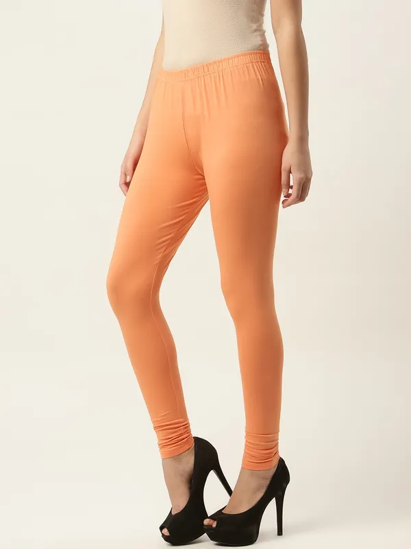 Dusty_Orange_Viscose_Rayon_Elasticated_Waistband_Churidaar_Length_Leggings_For_Women_&_Girls