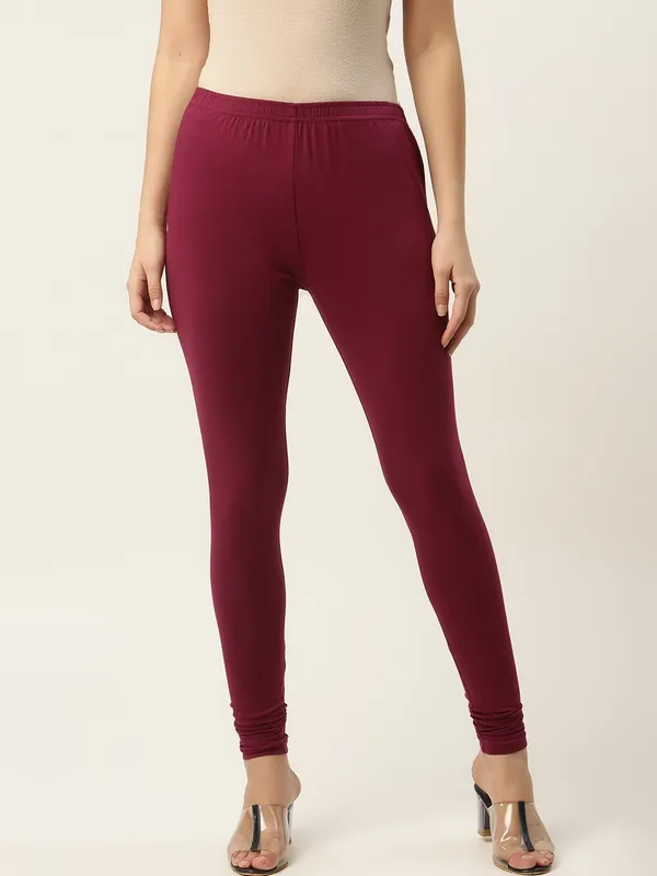 Dark_Purple_Viscose_Rayon_Elasticated_Waistband_Churidaar_Length_Leggings_For_Women_&_Girls