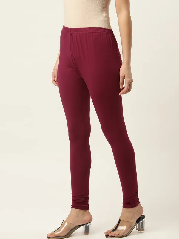 Dark_Purple_Viscose_Rayon_Elasticated_Waistband_Churidaar_Length_Leggings_For_Women_&_Girls