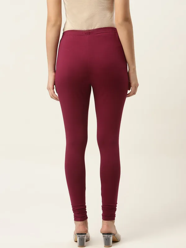 Dark_Purple_Viscose_Rayon_Elasticated_Waistband_Churidaar_Length_Leggings_For_Women_&_Girls