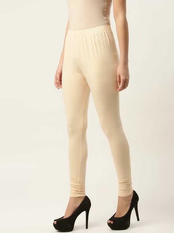Cream_Viscose_Rayon_Elasticated_Waistband_Churidaar_Length_Leggings_For_Women_&_Girls