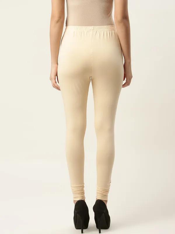 Cream_Viscose_Rayon_Elasticated_Waistband_Churidaar_Length_Leggings_For_Women_&_Girls