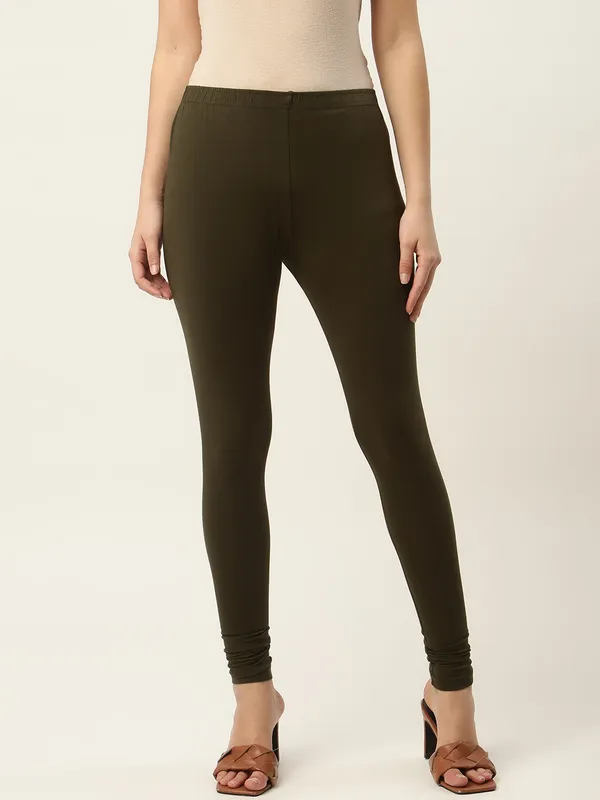 Dark_Green_Viscose_Rayon_Elasticated_Waistband_Churidaar_Length_Leggings_For_Women_&_Girls