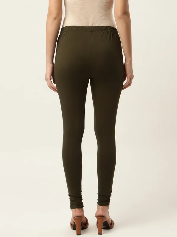 Dark_Green_Viscose_Rayon_Elasticated_Waistband_Churidaar_Length_Leggings_For_Women_&_Girls