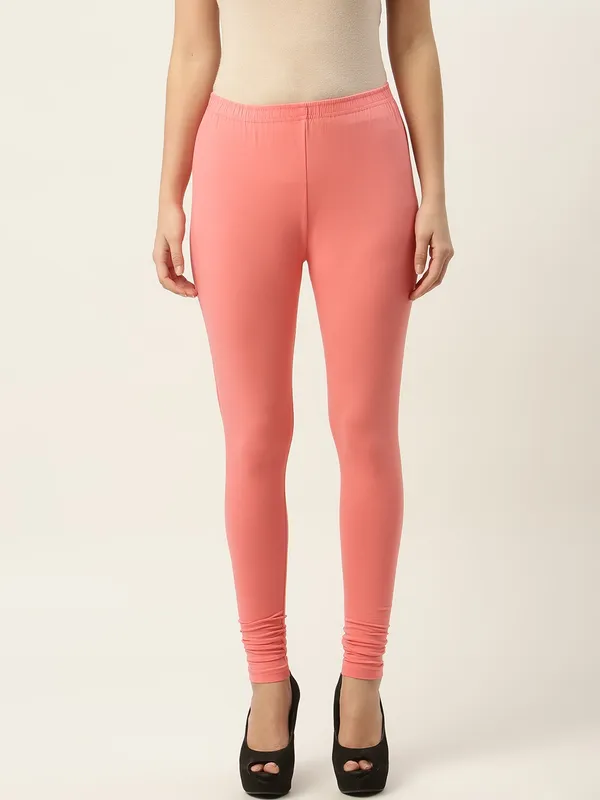 Peach_Viscose_Rayon_Elasticated_Waistband_Churidaar_Length_Leggings_For_Women_&_Girls