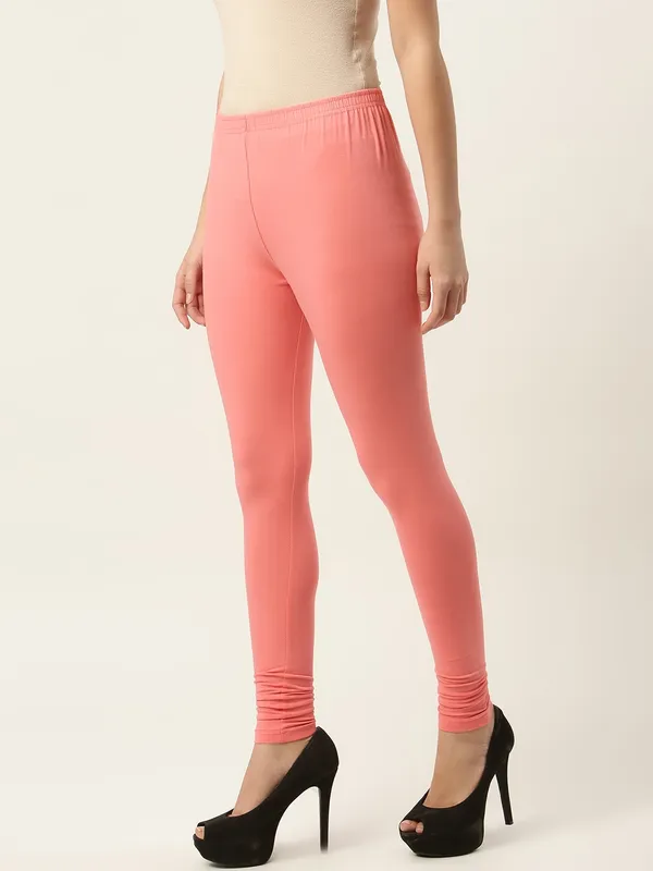 Peach_Viscose_Rayon_Elasticated_Waistband_Churidaar_Length_Leggings_For_Women_&_Girls
