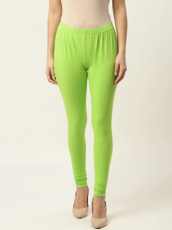 Light_Green_Viscose_Rayon_Elasticated_Waistband_Churidaar_Length_Leggings_For_Women_&_Girls