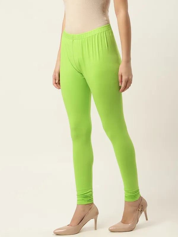Light_Green_Viscose_Rayon_Elasticated_Waistband_Churidaar_Length_Leggings_For_Women_&_Girls