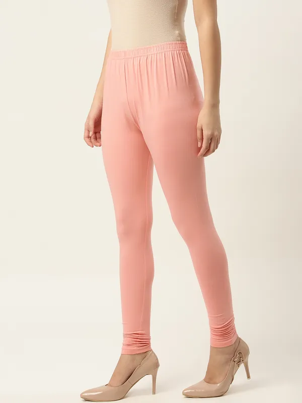 Light_Peach_Viscose_Rayon_Elasticated_Waistband_Churidaar_Length_Leggings_For_Women_&_Girls