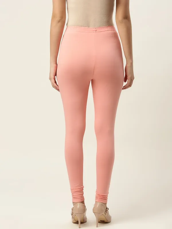 Light_Peach_Viscose_Rayon_Elasticated_Waistband_Churidaar_Length_Leggings_For_Women_&_Girls