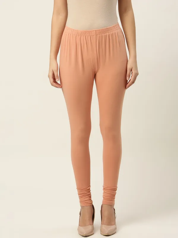 Apricot_Viscose_Rayon_Elasticated_Waistband_Churidaar_Length_Leggings_For_Women_&_Girls