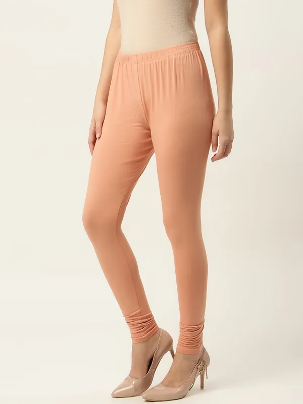 Apricot_Viscose_Rayon_Elasticated_Waistband_Churidaar_Length_Leggings_For_Women_&_Girls