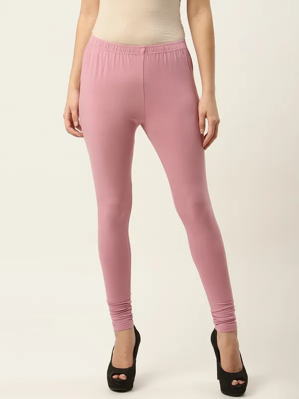 Dusty_Pink_Viscose_Rayon_Elasticated_Waistband_Churidaar_Length_Leggings_For_Women_&_Girls