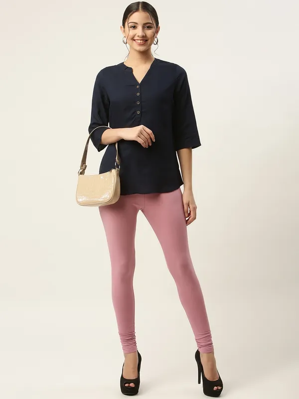 Dusty_Pink_Viscose_Rayon_Elasticated_Waistband_Churidaar_Length_Leggings_For_Women_&_Girls