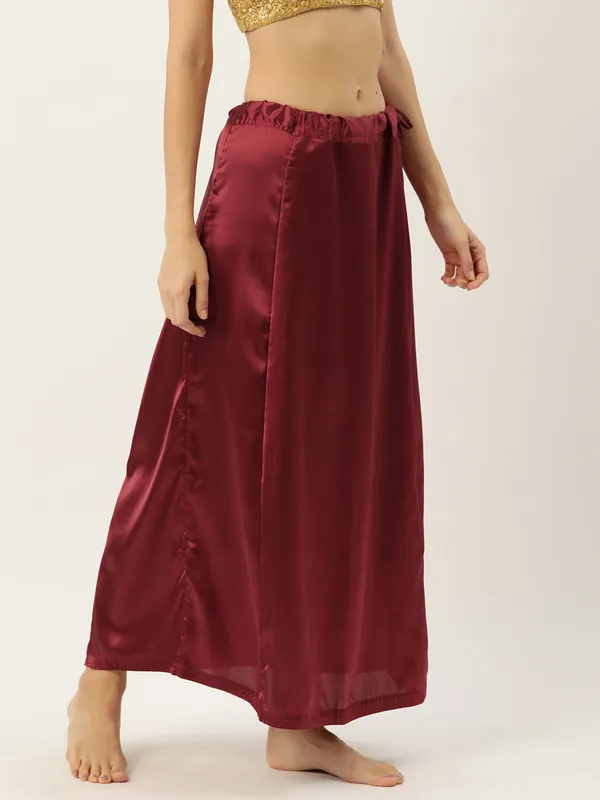 Maroon_Elastane_Flared_Saree_Petticoat_For_Women