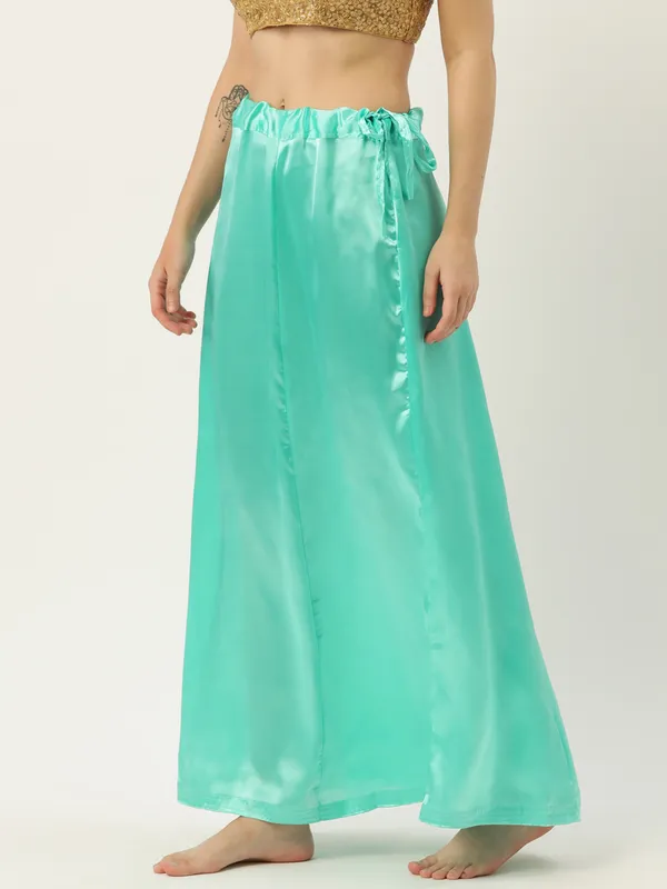 Sea_Green_Elastane_Flared_Saree_Petticoat_For_Women