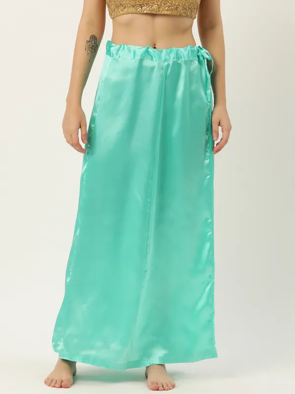 Sea_Green_Elastane_Flared_Saree_Petticoat_For_Women