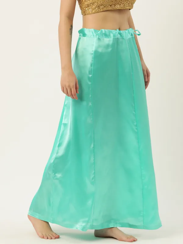 Sea_Green_Elastane_Flared_Saree_Petticoat_For_Women