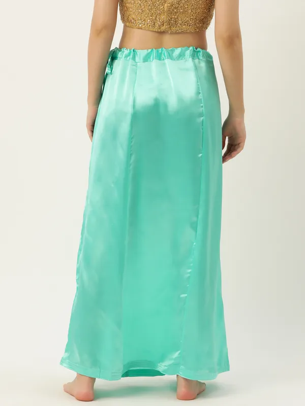 Sea_Green_Elastane_Flared_Saree_Petticoat_For_Women