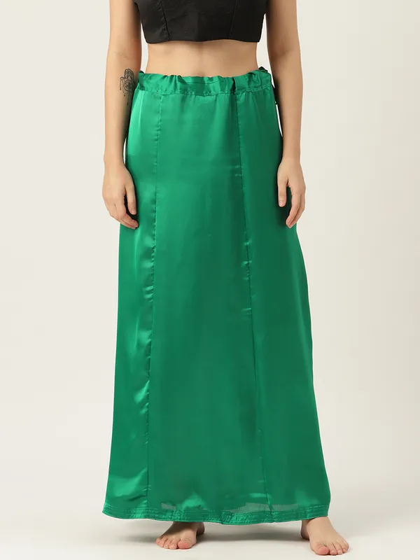 Peacock_Green_Elastane_Flared_Saree_Petticoat_For_Women