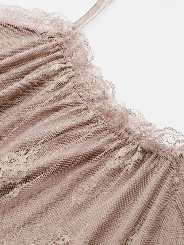 Brown_Babydoll_Lingerie/Nighty_With_Full_Lace_Fabric_And_Thong_Panty